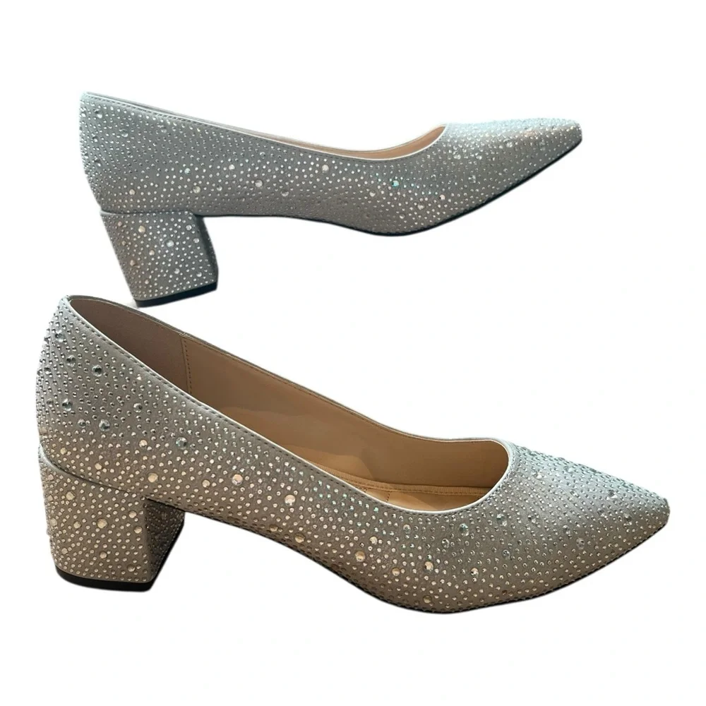 Adrienne Vittadini Woman’s Silver Studded Block Heels Size 9